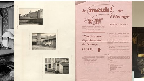 1 : Michel Debré à son bureau de la préfecture de Maine-et-Loire, août 1944. ADML, 4 Fi 2789 2 : Photographies du centre hospitalier régional d’Angers, 1955. ADML, 199 W 48 3 : « Le Meuh ! de l’élevage », numéro spécial sur l’établissement départemental de l’élevage, années 1970. ADML, 5 ETP 2/90 4 : Couverture de « Vendre l’exotisme. Épiciers de l’Ouest au XVIIIe siècle », David Audibert, 2025. ADML, BIB 17222
