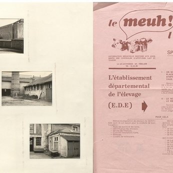 1 : Michel Debré à son bureau de la préfecture de Maine-et-Loire, août 1944. ADML, 4 Fi 2789 2 : Photographies du centre hospitalier régional d’Angers, 1955. ADML, 199 W 48 3 : « Le Meuh ! de l’élevage », numéro spécial sur l’établissement départemental de l’élevage, années 1970. ADML, 5 ETP 2/90 4 : Couverture de « Vendre l’exotisme. Épiciers de l’Ouest au XVIIIe siècle », David Audibert, 2025. ADML, BIB 17222