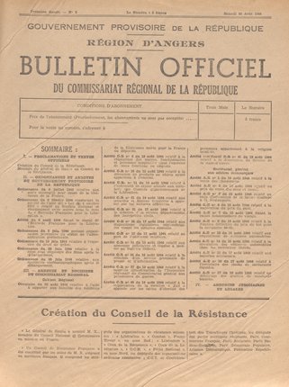 Bulletin officiel du commissariat régional de la République d’Angers, n°2, 26 août 1944