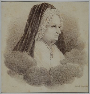 Portrait de Charlotte Blouin, lithographie de Langlumé, 24 janvier 1992.
