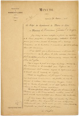 Un percepteur molesté à Andrezé en tentant de procéder aux opérations d'inventaire. Rapport du préfet de Maine-et-Loire au procureur général près la Cour d'appel d'Angers, 20 mars 1906.