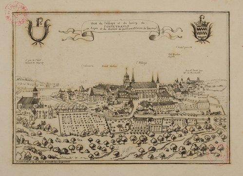 Vue générale de l’abbaye et du bourg de Fontevraud en 1699