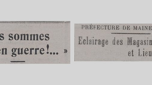 Unes de journal : « Nous sommes en guerre ! ... Préfecture de Maine-et-Loire : éclairage des magasins et lieux publics. »