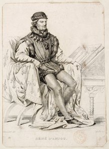 Gravure représentant René d’Anjou, par Amédée Félix Barthélemy Geille, d’après un dessin de Charles Abraham Chasselat, 1ère moitié du XIXe siècle.