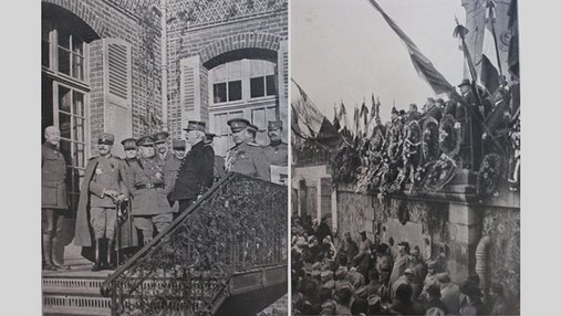 Photo de groupe du conseil des Alliés. Photos de la foule lors de la commémoration.