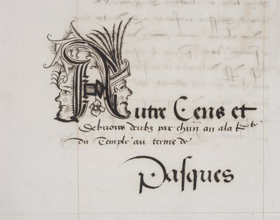 Censif de la commanderie du Temple d’Angers, manuscrit sur papier, avec initiale figurée, 1537.