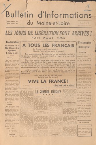 Bulletin d’informations du Maine-et-Loire, n°1, 15 août 1944