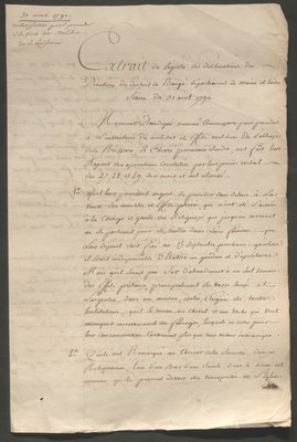 Rapport des commissaires d'Andigné et Chevré au directoire du district de Baugé, 31 août 1790