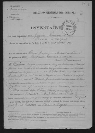 Inventaire des biens dépendant du grand séminaire d’Angers, 3 février 1806