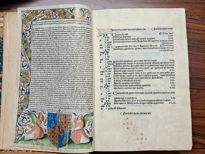 Missel à l’usage du diocèse de Reims appartenant à Pierre de Laval, archevêque de Reims, abbé de Saint-Aubin et de Saint-Nicolas d’Angers, et beau-frère du roi René, incunable sur parchemin, 1491.