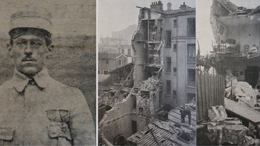 Photo d'Adrien Pauron et de villes en ruines.