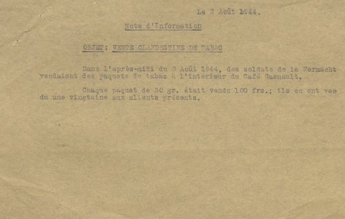 Note d’information de la préfecture régionale sur le marché noir pratiqué par des militaires allemands à Angers, 3 août 1944