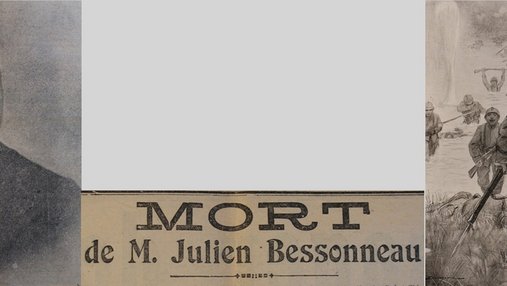Une de journal : « Mort de M. Julien Bessonneau. » (avec portrait) et illustration de militaires en train de charger