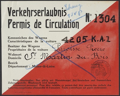 Permis de circulation délivré à Pierre Parcisse, habitant Saint-Martin-du-Bois, [1940-1944]. 