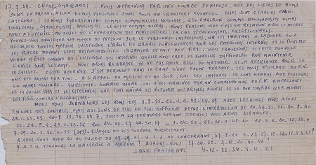 Billet codé du résistant Eugène Viala, 1944. 