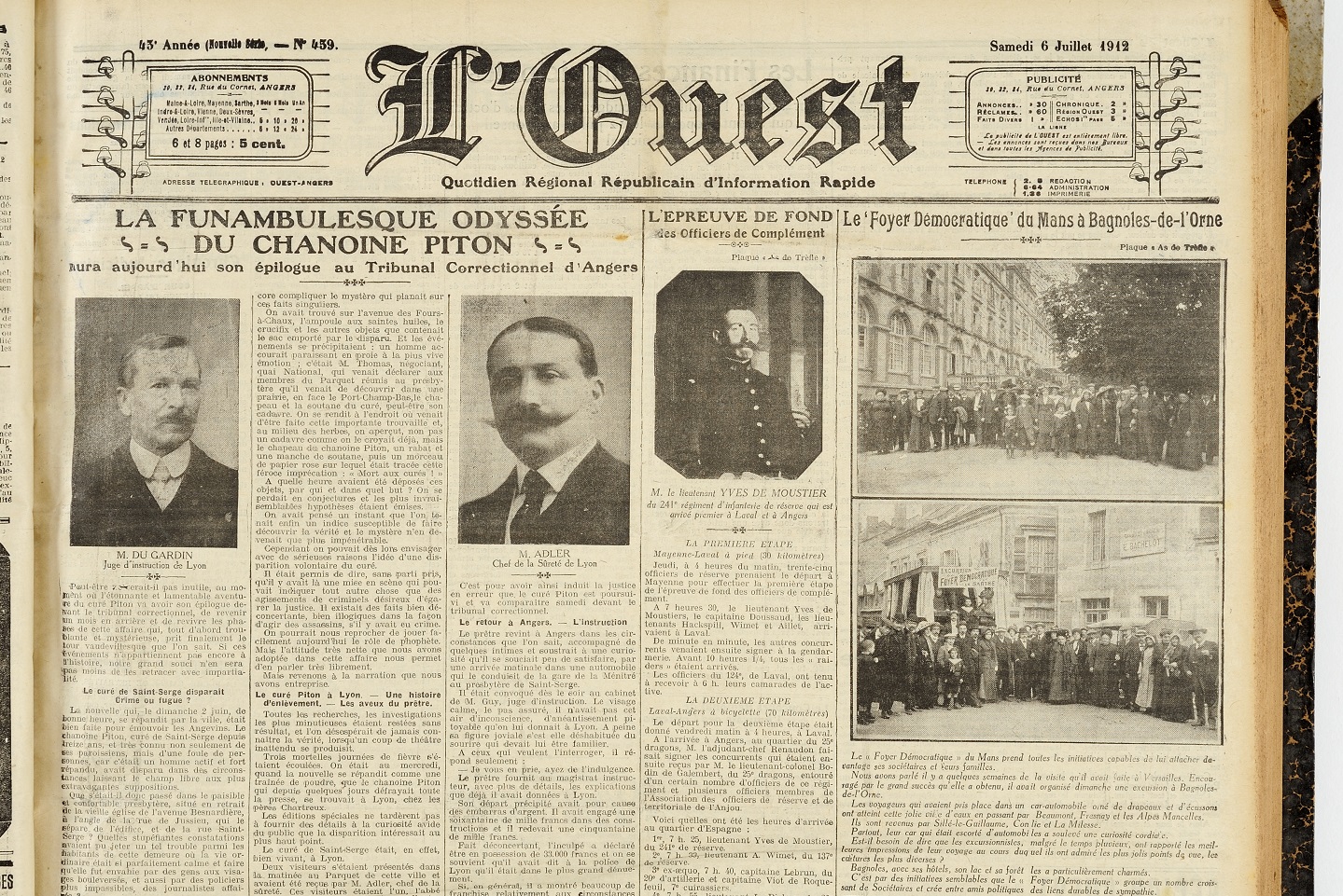 Affaire du chanoine Piton, curé de saint-Serge à Angers, 6 juillet 1912, « L'Ouest ». 