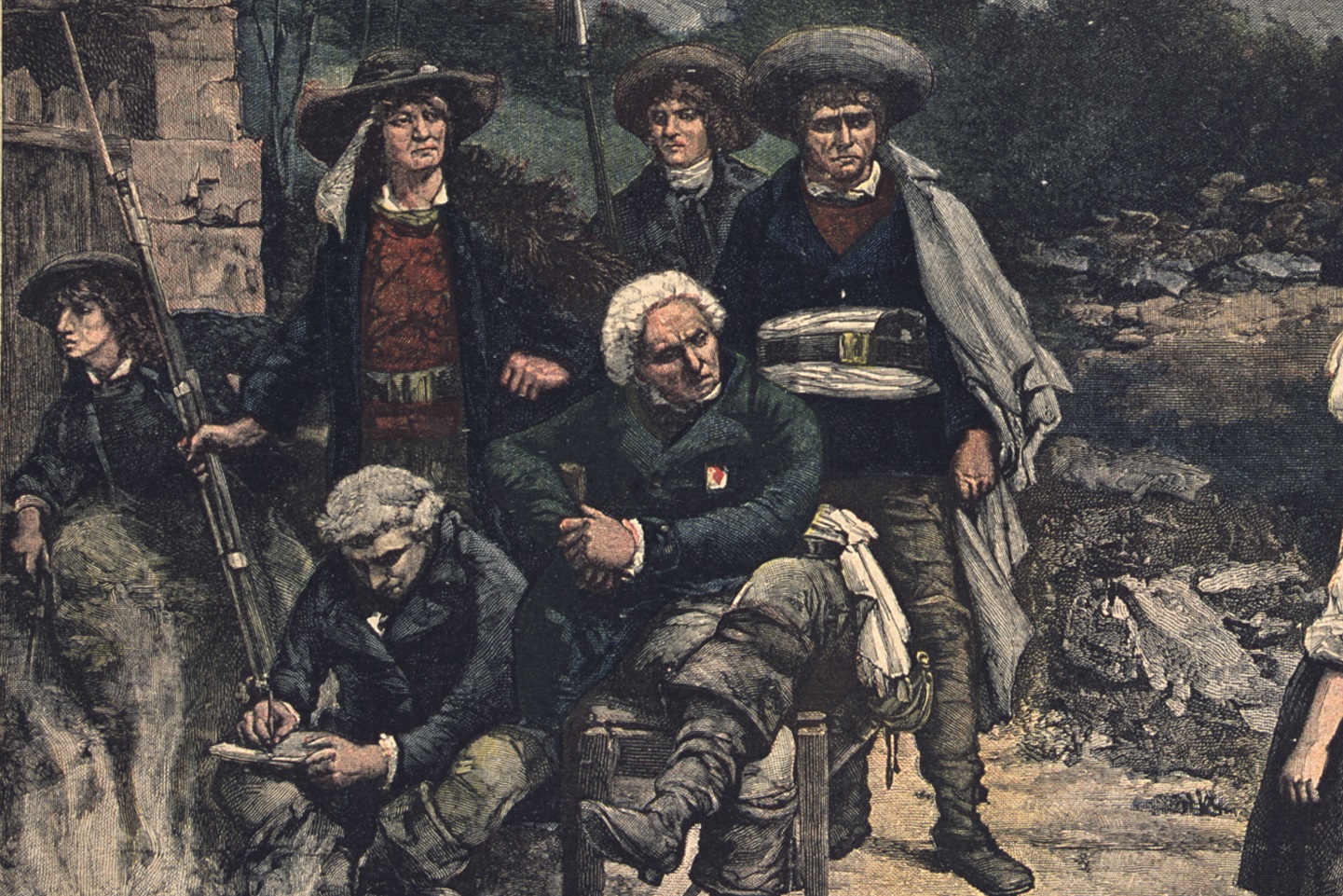 La petite patriote, petite fille interrogée par des vendéens, d'après un tableau de Mme de Champ-Renauld.