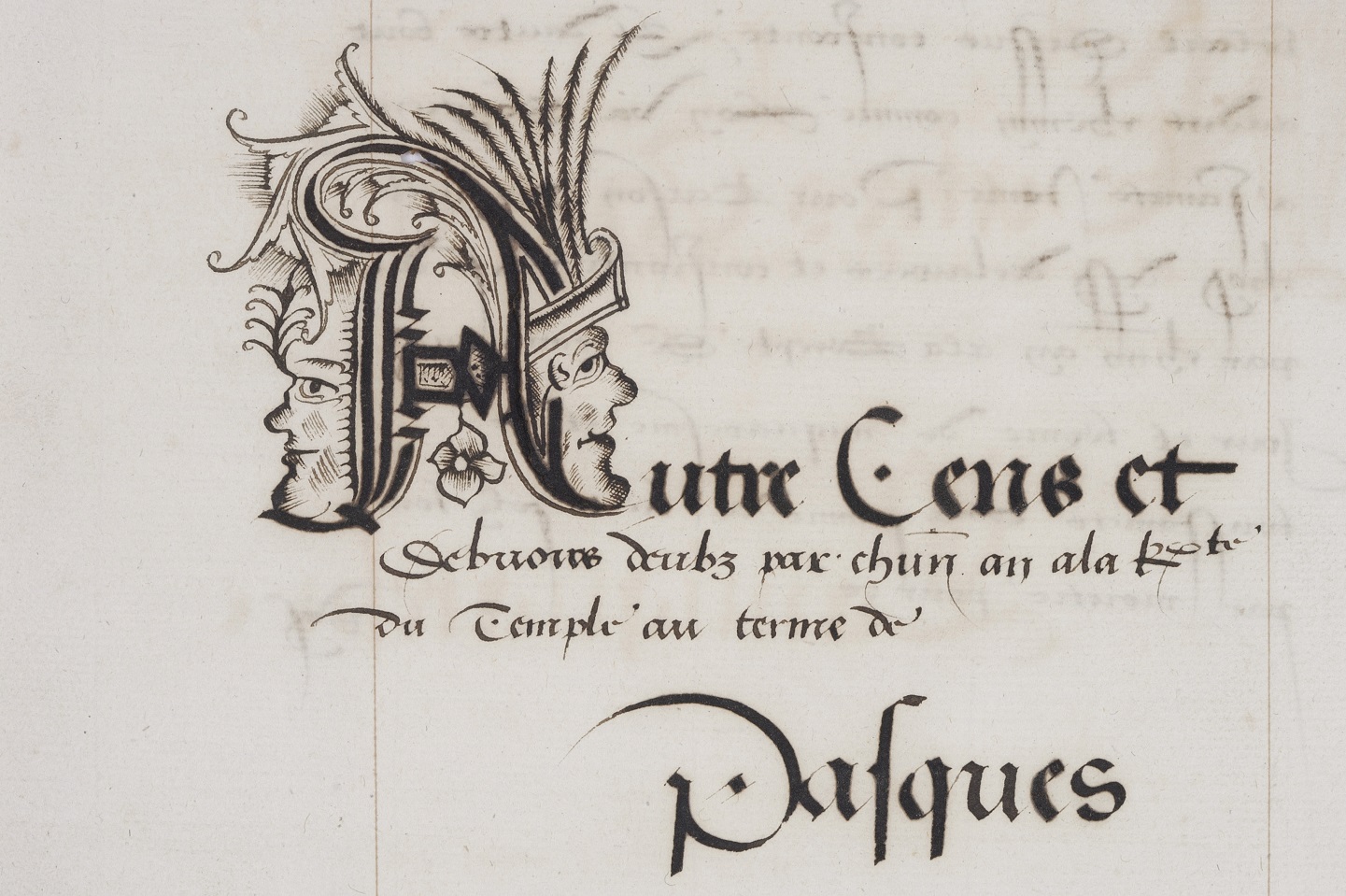 Censif de la commanderie du Temple d’Angers, manuscrit sur papier, avec initiale figurée, 1537. 