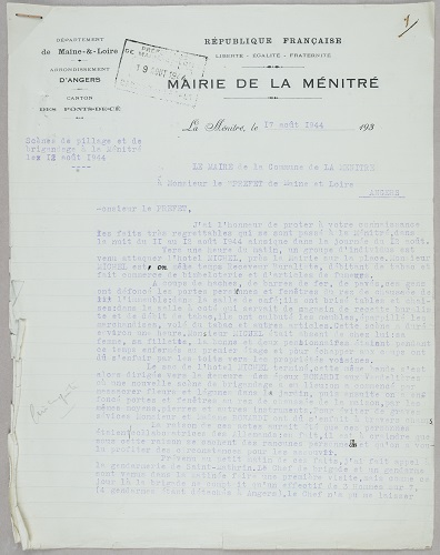 Proposition du comité départemental de Libération pour le remplacement des conseillers municipaux au May-sur-Èvre, 30 septembre - 7 octobre 1944
