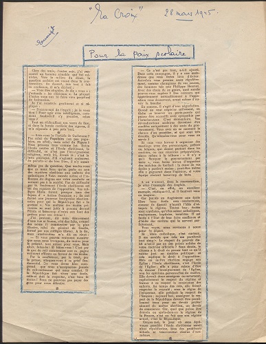 « Pour la paix scolaire », extrait de La Croix, 28 mars 1945.