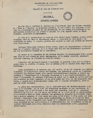 Rapport du préfet de Maine-et-Loire au ministère de l’Intérieur, décembre 1945.