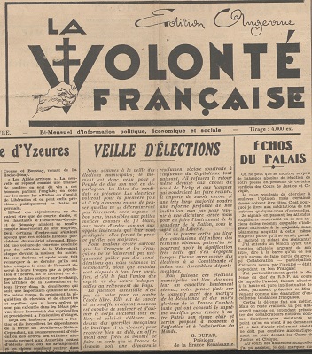 « Veille d’élections », extrait de La Volonté Française, 28 avril 1945