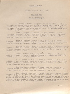 Rapport du préfet de Maine-et-Loire pour le mois de mai 1945