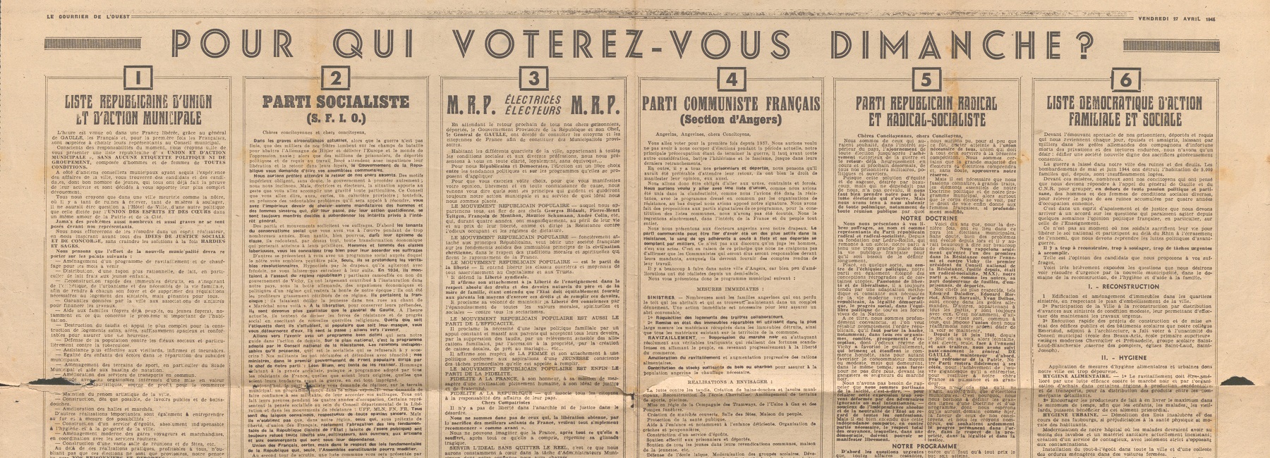 Extrait du Courrier de l’Ouest, 27 avril 1945. 