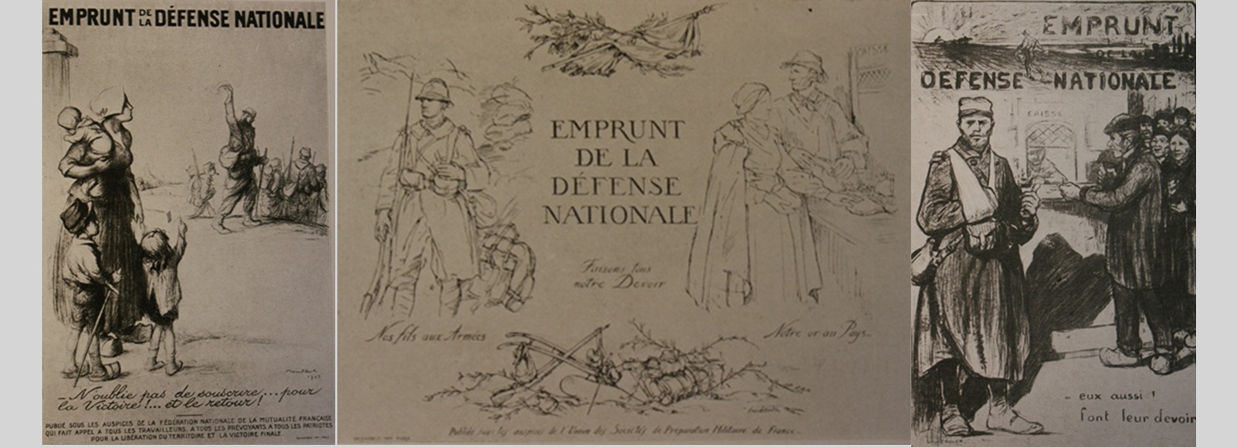 Plusieurs affiches appelant à l'emprunt de la Défense nationale