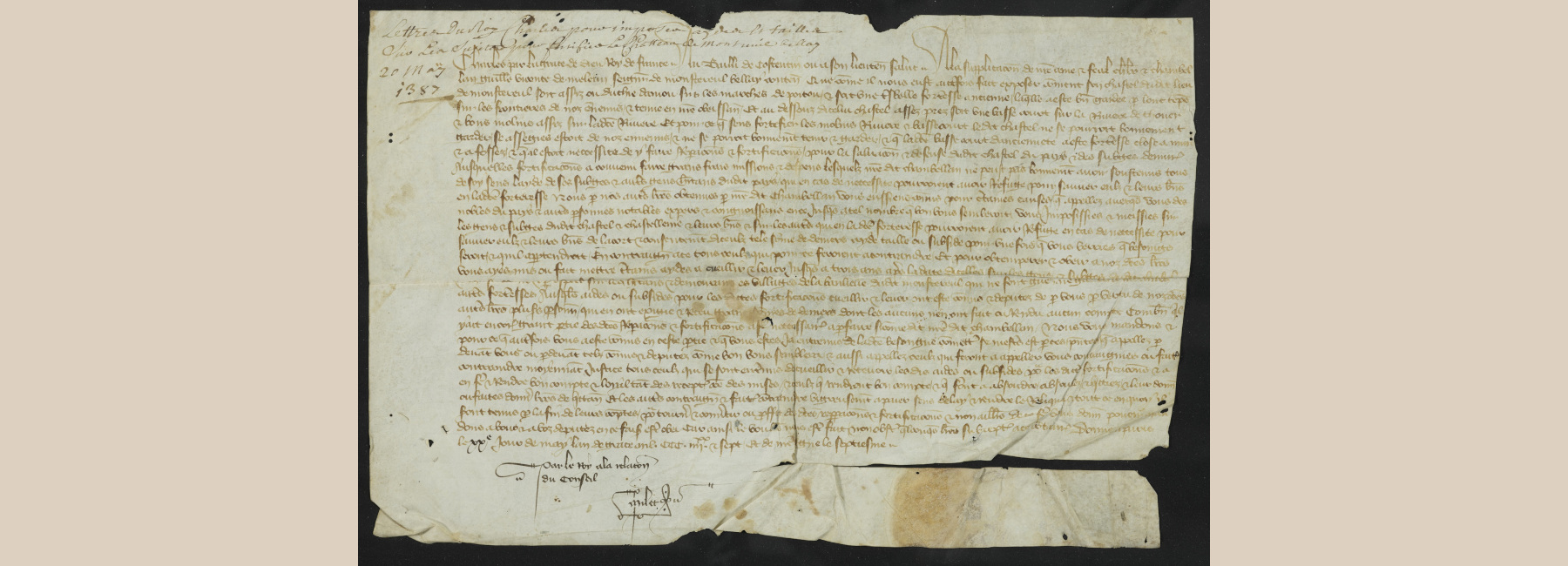 Lettre du roi Charles VI, datée du 20 mai 1387