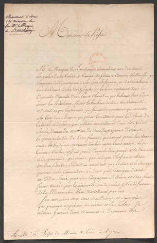 Lettre du comte d’Autichamp au préfet de Maine-et-Loire, [1816]