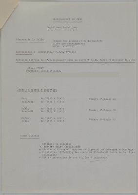 Rapport sur les conditions d’enseignement du judo à Avrillé, 7 octobre 1975