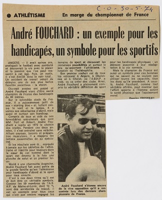 André Fouchard, sportif non-voyant, extrait du Courrier de l’Ouest, 30 mai 1974