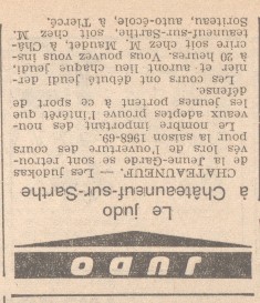 Article « Le judo à Châteauneuf-sur-Sarthe », Le Courrier de l'Ouest, 11 septembre 1968. 