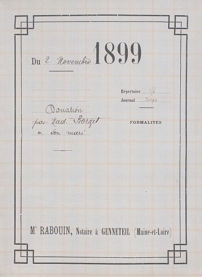 Acte de donation de Madame Aubert, épouse Borget, à son mari, dressé par Me Rabouin.